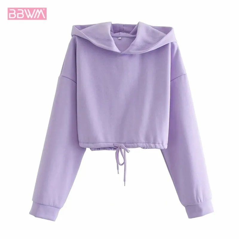 Purple Drawstring талия с капюшоном капюшон шикарный женский толстовка с длинными рукавами дикая бегущая женская толстовка 210507