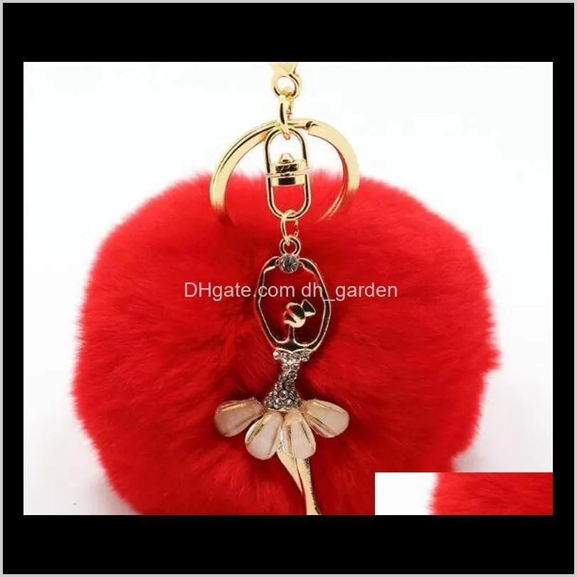 Real Rabbit Fur Ball Keychain Soft Fur Ball Diamond little angel Key Chains Ball Poms Plush Keychain Car Keyring Bag Earrings