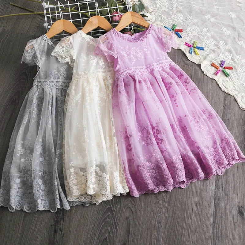 2020 Merk kant gelaagde jurk voor meisjes mesh prinses verjaardagsfeestje jurken elegante prom jurk 3-8Y kinderen kinderkleding 65 y2