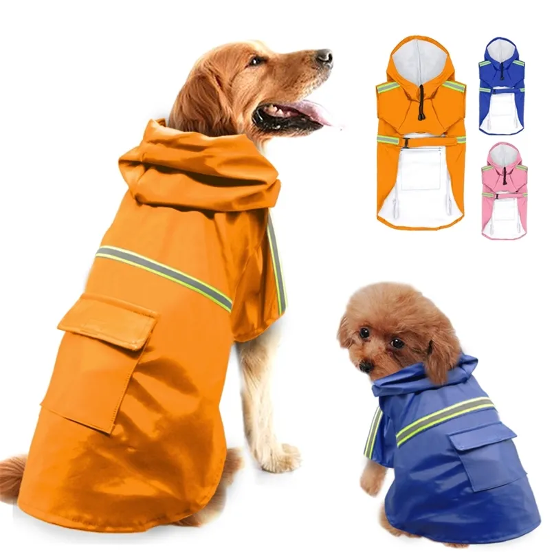 犬のためのレインコート水防水犬のコートのジャケットの反射犬のレインコート服ラブラドールS-5XL 3色210729