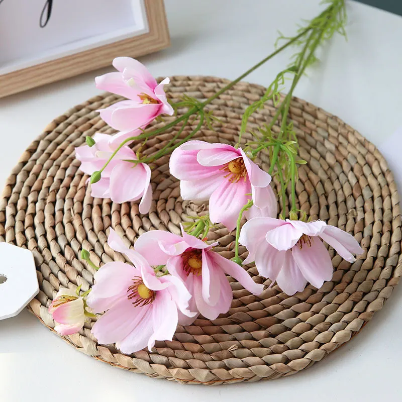 4 stks / partij Artificial 7 Heads Cosmos Silk Flower Branch Woondecoratie Floral Wedding Road Lead Poppy Regeling Layout