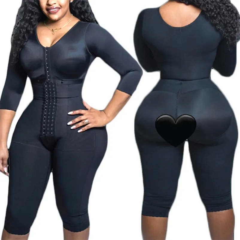 Compactação de braço de suporte de corpo inteiro encolhe sua cintura com construído em sutiã espartilho Minceur Slimming Bainha mulher lisa a forma de barriga 211230