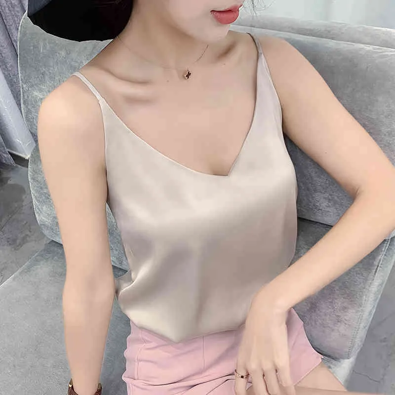 Sexy Korean Silk V Neck Satin Chiffon Tank Top For Women Sleeveless Black  Cami With Halter Neck, Plus Size Available Elegant White Top 210326 From  Cong02, $11.59