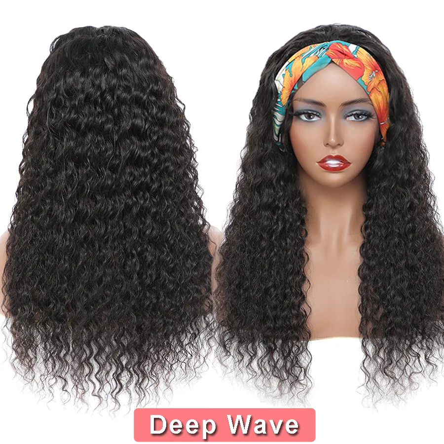 Headband Wig Human Hair Vendor Body Deep Water Wave for Black Women Straight Afro Kinky Curly None Lace Machine Made Wigs Brazilian Cuticle Alinged Hairs