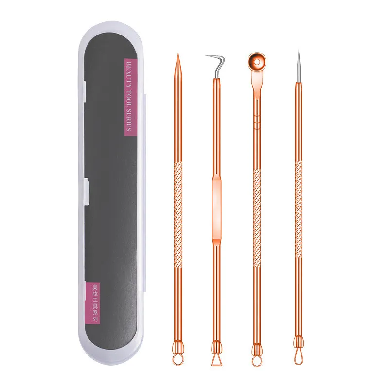 En gros 4 pièces en acier inoxydable dissolvant de points noirs comédons extracteur professionnel double têtes bouton acné trousse d'outils de nettoyage