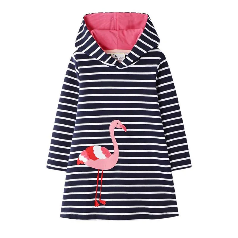 Abiti da ragazza che saltano i misuratori delle ragazze Felpa con cappuccio Flamingo Principessa Abbigliamento di cotone 2021 Bambini Bambini Modo per la primavera di autunno