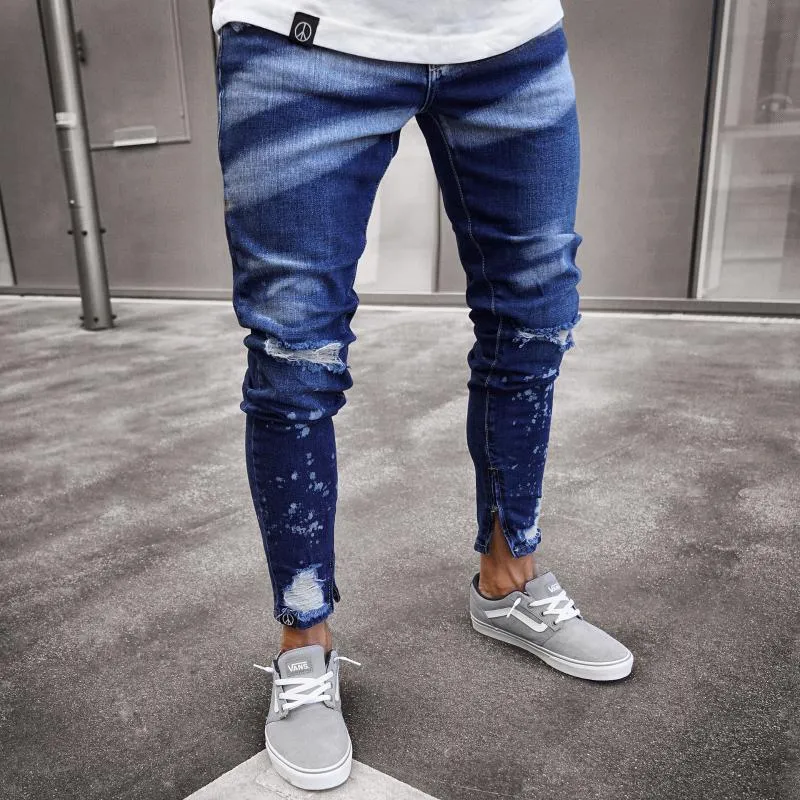 Men's Jeans BoozRey Men Stitching Pants Slim Ripped Feet Clothing Y2k Clothes Korean Fashion Streetwear Trousers