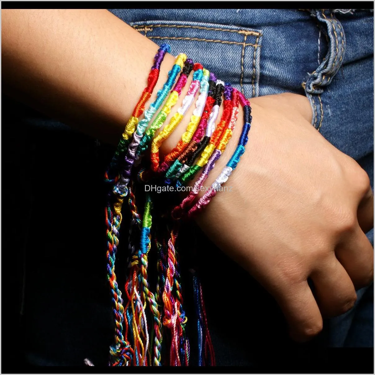 kimter friendship bracelet nepalese national wind handmade rainbow bangle hand rope woven wristbands jewelry gift 10pcs/pack 