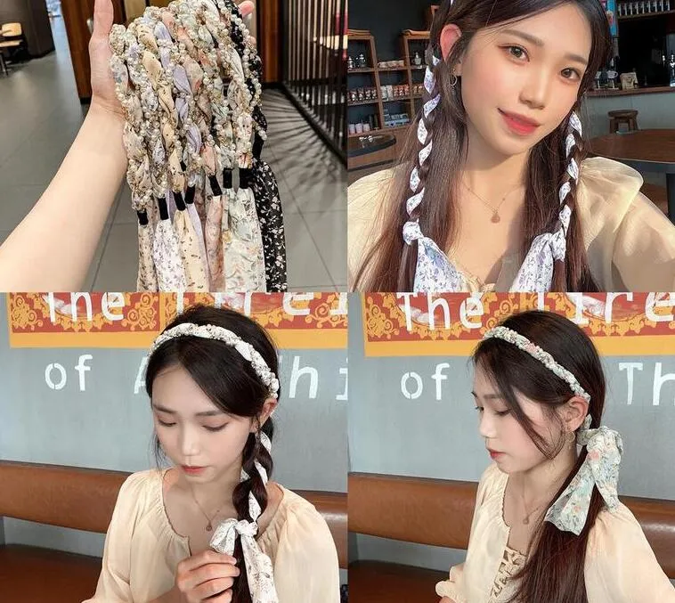 Tjej / Lady Super Fairy Pearl Broken Flower Ribbon Bow Headbands Mix Color Fabric Art Mångsidig Huvudtillbehör