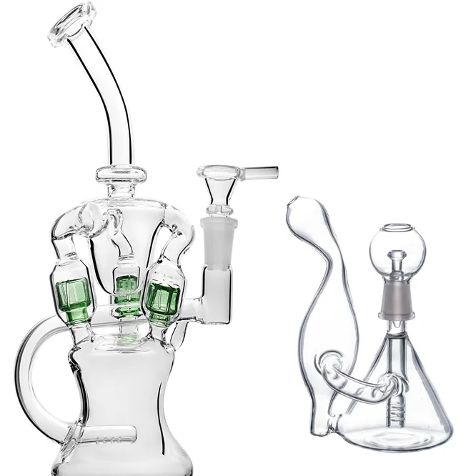 24cm 키가 큰 물 담뱃대 재활용자 봉 Glass Bong Water Pipes Oil Dab Rig