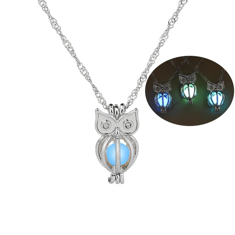 Charme brillant hibou pendentif collier mignon lumineux 3 couleurs colliers cadeau de noël pour les femmes bijoux de mode