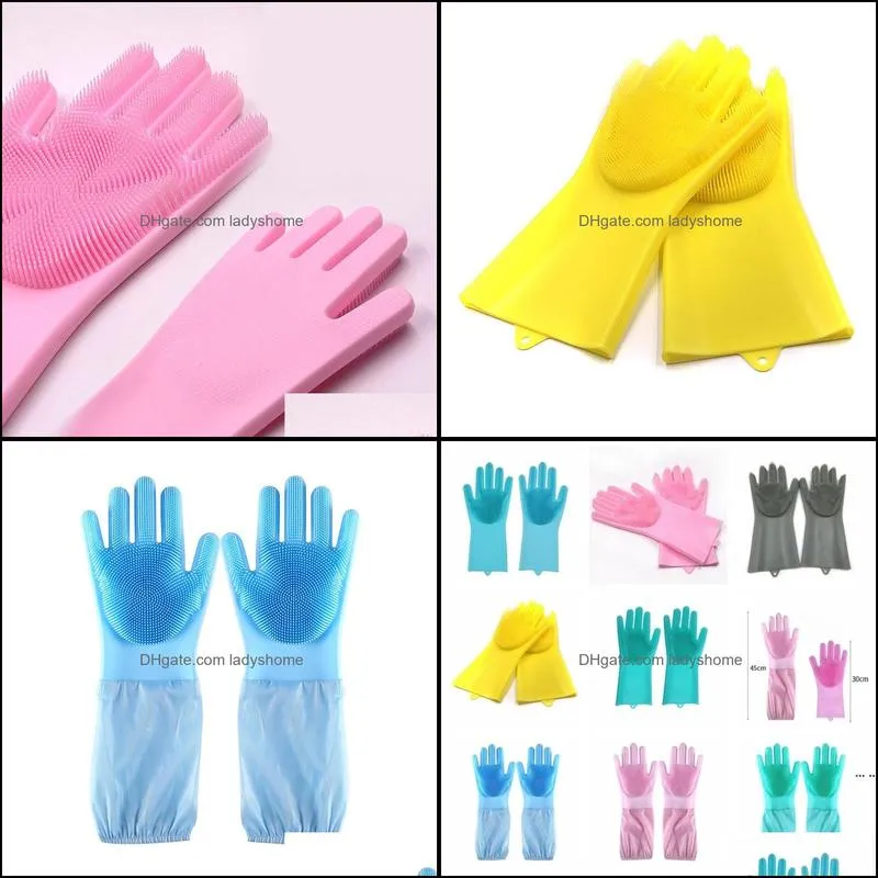 Dishwashing Gloves silicone Gloves Cleaning Brush Scrubber Silicone Kitchen Gloves Heat Resistant for Cleaning Car Pet Hair Care