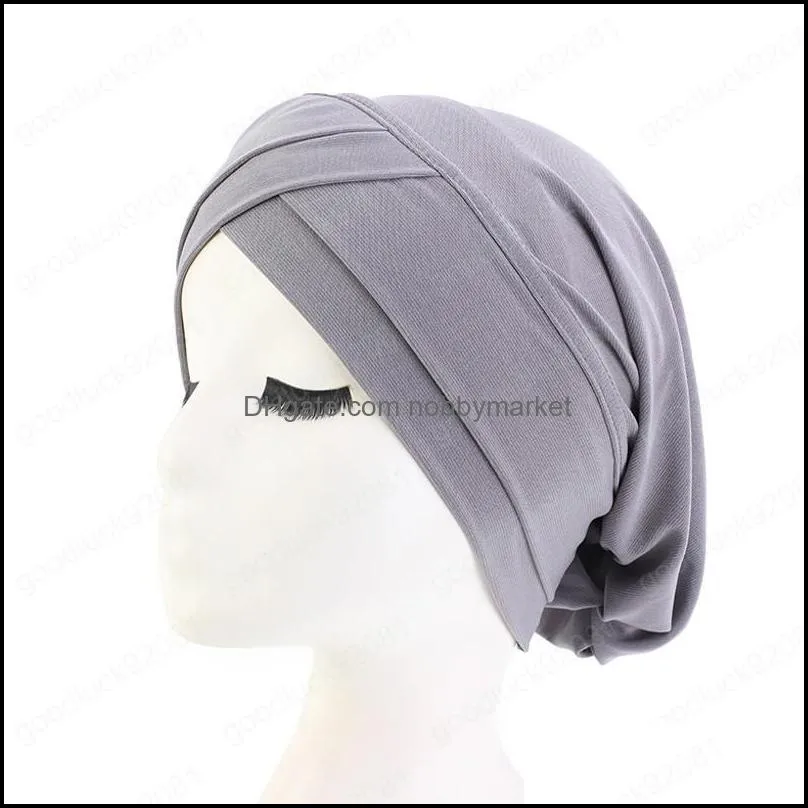 Muslim Pleated Turban Hat Women Stretch Hair Loss Cover Chemo Cap Islamic Beanie Bonnet Headscarf Head Wrap Solid Color Hat Cap