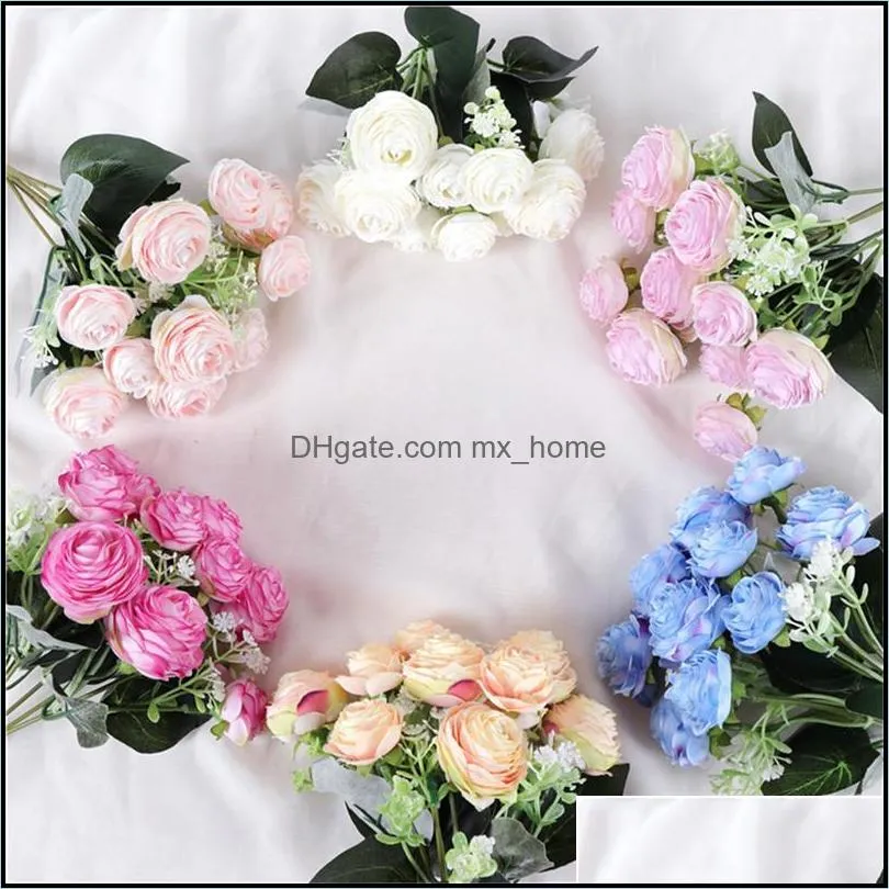 Bouquet Artificial Rose Silk Flower Flowers Fall Vivid Fake Leaf Wedding Home Party Xmas Decoration Decorative & Wreaths