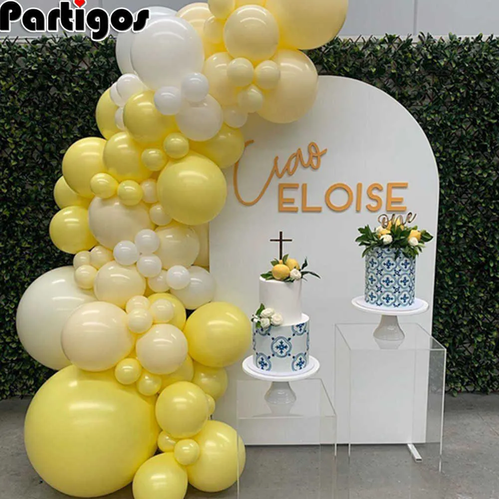 76pcs Pastel Macaron Yellow White Balloon Garland Arch Wedding Baby Shower Birthday Party Backdrop Tape Wall Global Decorations 210719