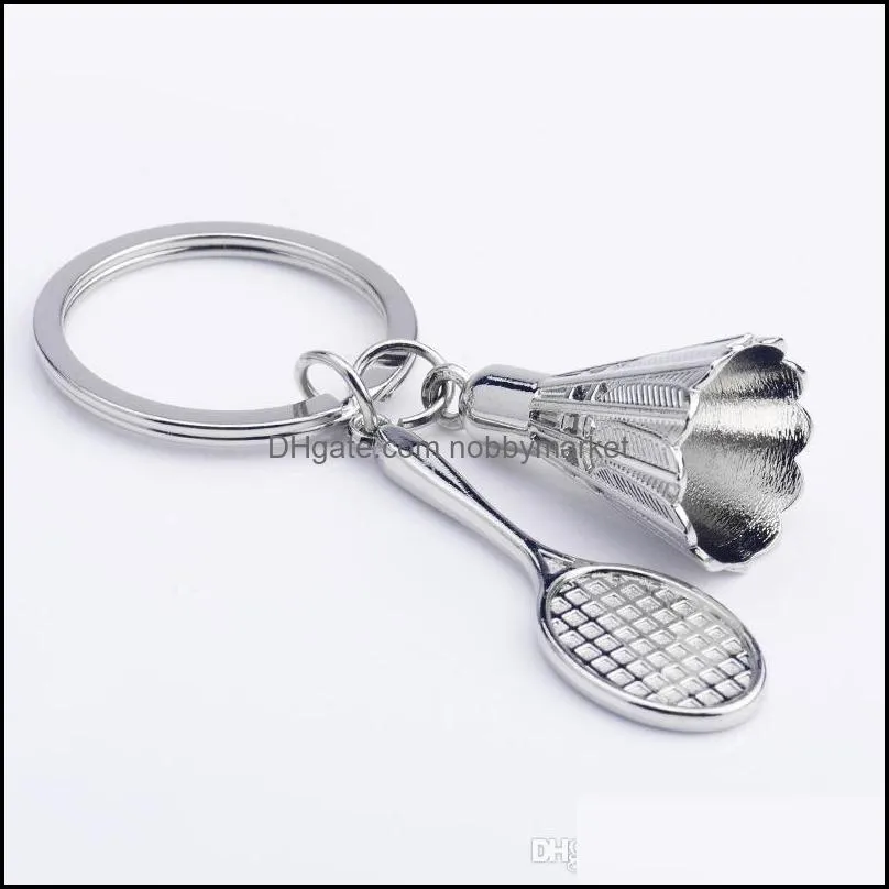 Badminton Racket Key Chains Sports KeyRings Creative Key holder Bag Accessories Fans Gifts Alloy Jewelry Wholesale