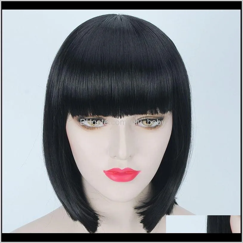 z&f 2017 fashion 30cm 8 colors shot straight bob wigs straight bang black gray synthetic hair cosplay wigs for women