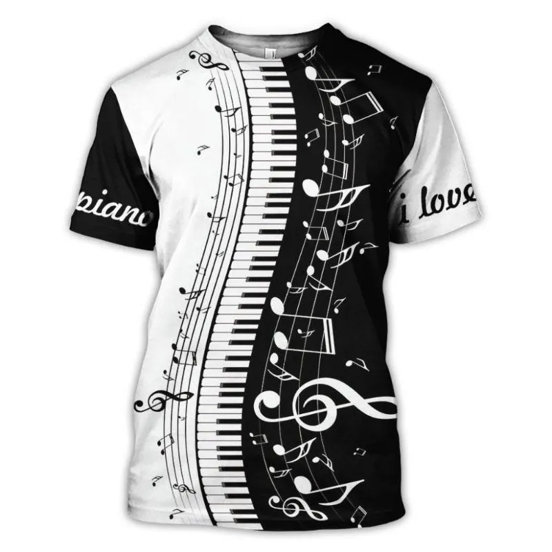 T-shirts pour hommes 2021 3d imprimé Piano musique T-shirt été drôle Harajuku à manches courtes Instrument de musique mode de rue