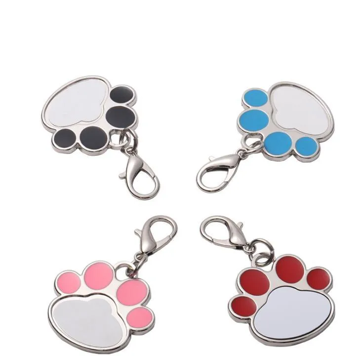 Sublimation Dog Paw Keychain Favor Metal DIY Photo Keyring Cute Pet Footprint Hanging Pendant Christmas Gift for Kid SN6326