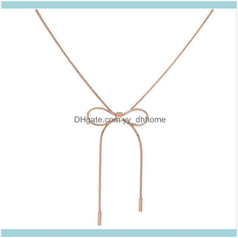 Rose Gold Color Fashion Elegant Bowknot Choker Necklace Snake Chain Titanium Steel Woman Jewelry Gift Never Fade Chokers