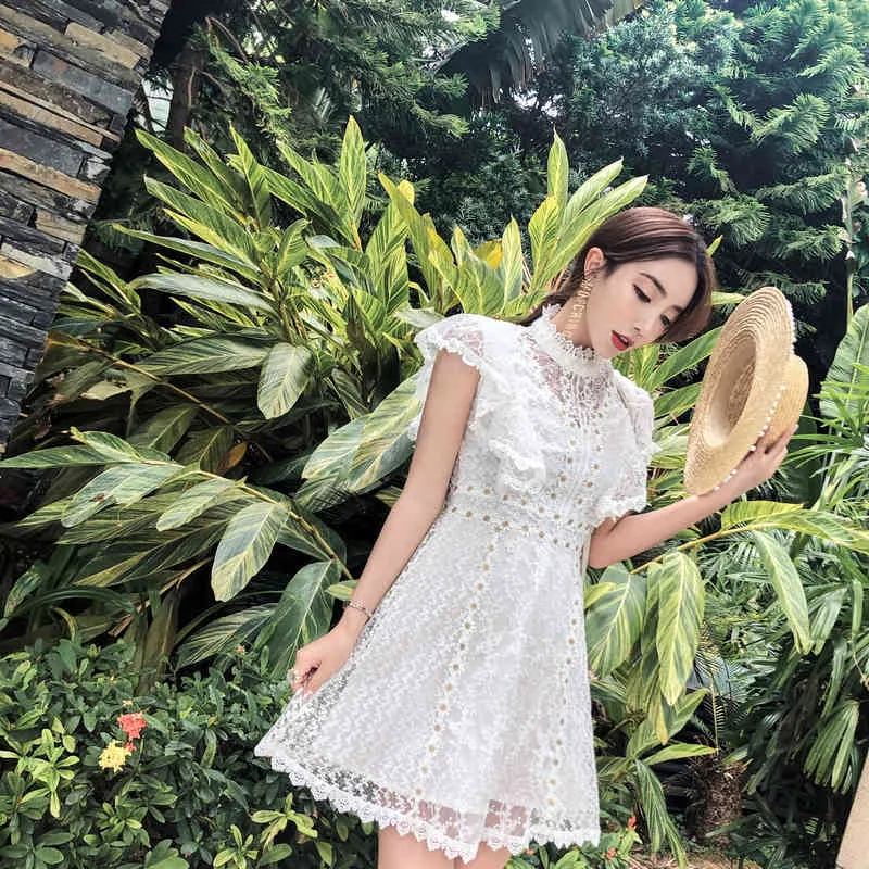 chinese dress ladies MOISELLE White Mid Sleeves Lace Midi Dress main image 1