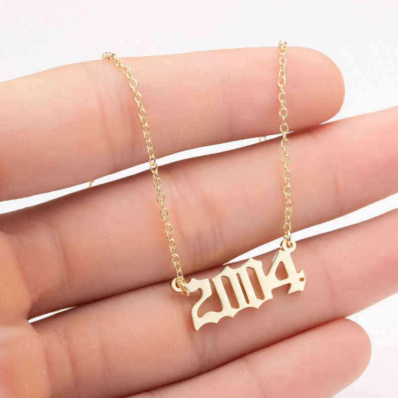 Stainless Steel 2002 2003 2004 2005 2006 Number Pendant Necklaces Women Femme Statement Necklace Year Number Jewlery Collier G1213