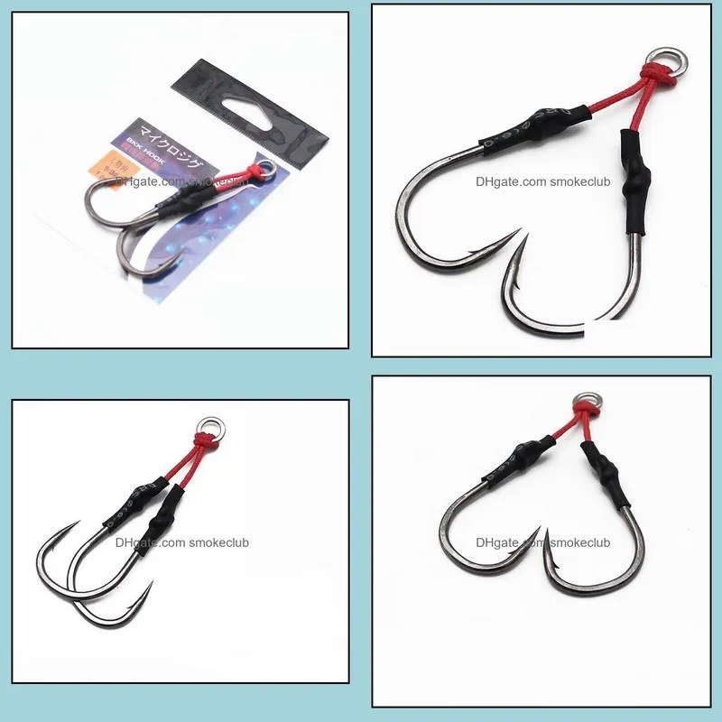 1pcs Assist Double Fishing Hook To Nylon Line With PE Tube 1/0-10/0# High Carbon Steel String Fishhook All Position Hooks