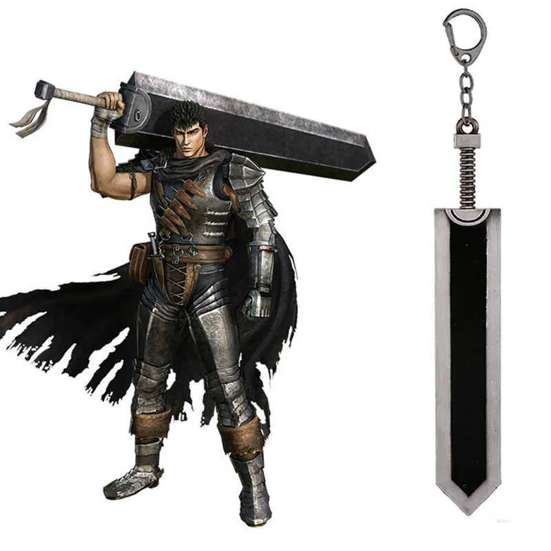 Berserk Guts Keychain Legend Warrior Black Zinc Alloy Sword Pendant Keyring Nya Vapen Key Chains Bil Män Anime Tillbehör G1019