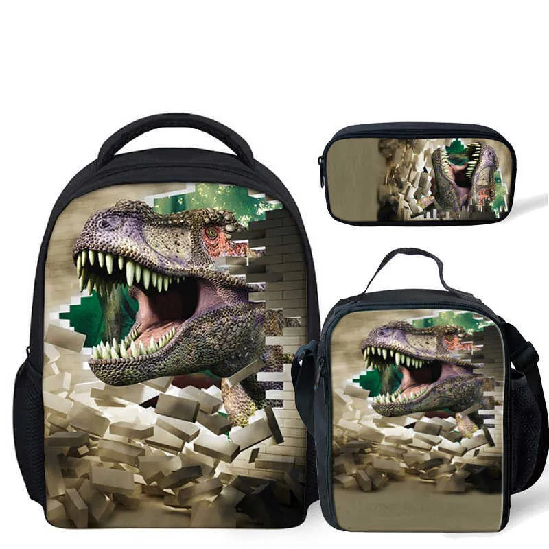 3 stks / set Dinosaur Afdrukken Kleuterschool Schooltas Toddler Rugzak Schooltassen Voor Kinderen Jongens Satchel Mochila Escolar X0529