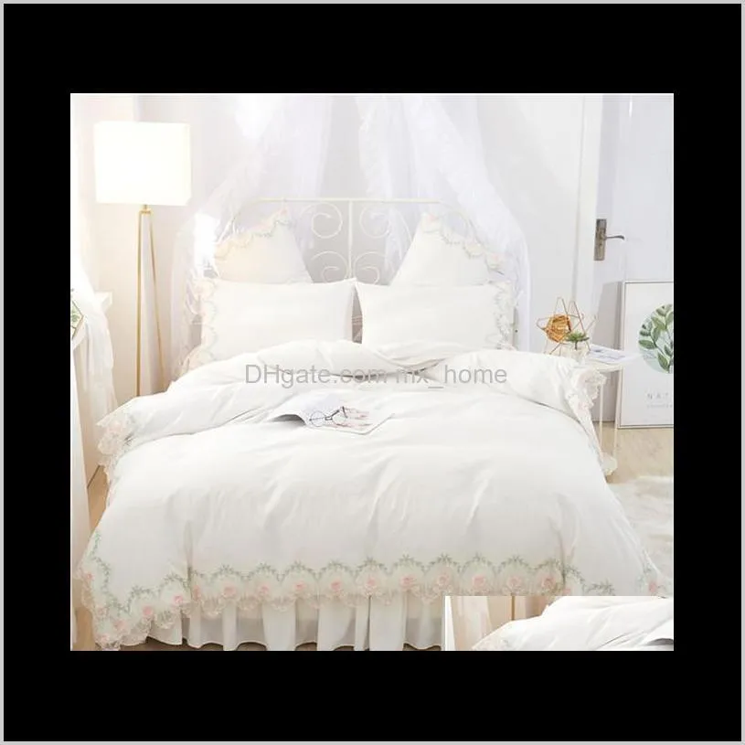 white lace bedding set girls women king queen twin size bed cover set korean 3/4pcs duvet cover bed skirt pillowcases bedclothes