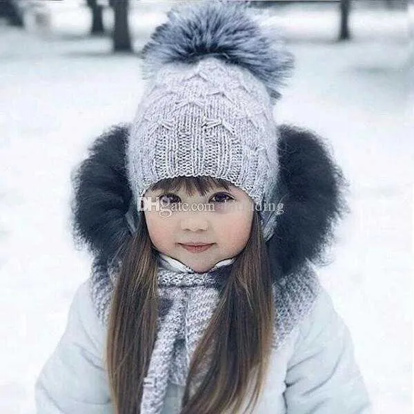 Cute Toddler Kids Hats Girls Boy Baby Winter Warm Crochet Knit Hat 2020 Brand Beanie Fur Cap Children Caps children caps winter M1054