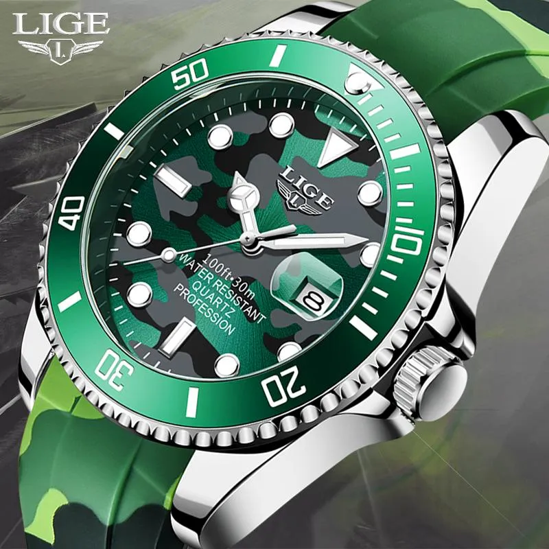 Relojes de pulsera 2021, relojes de moda para hombre, reloj deportivo de silicona superior LIGE, reloj de cuarzo para hombre, reloj luminoso resistente al agua