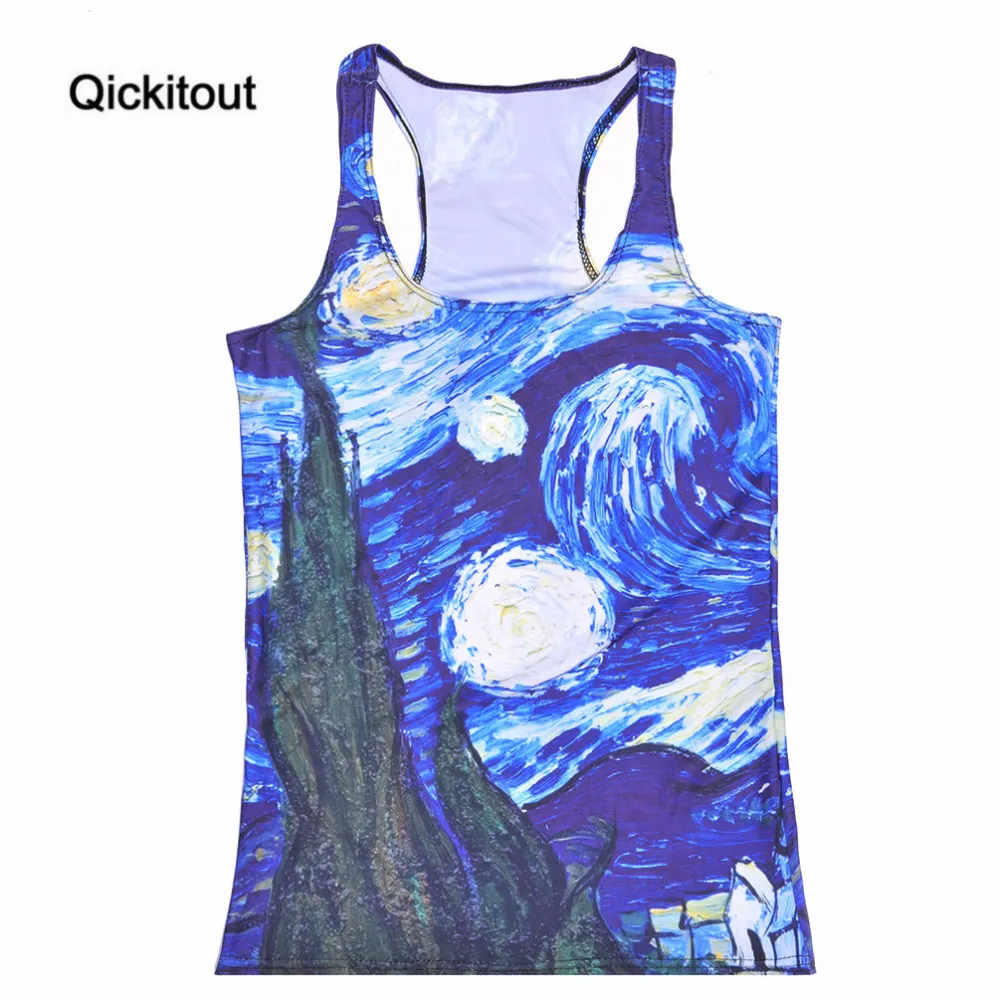 Qickitout Tops Summer Women's Blouses StraplSleevelDigital Print Casual Planet Moon Comics Tank Tops Ladies' Vest X0507