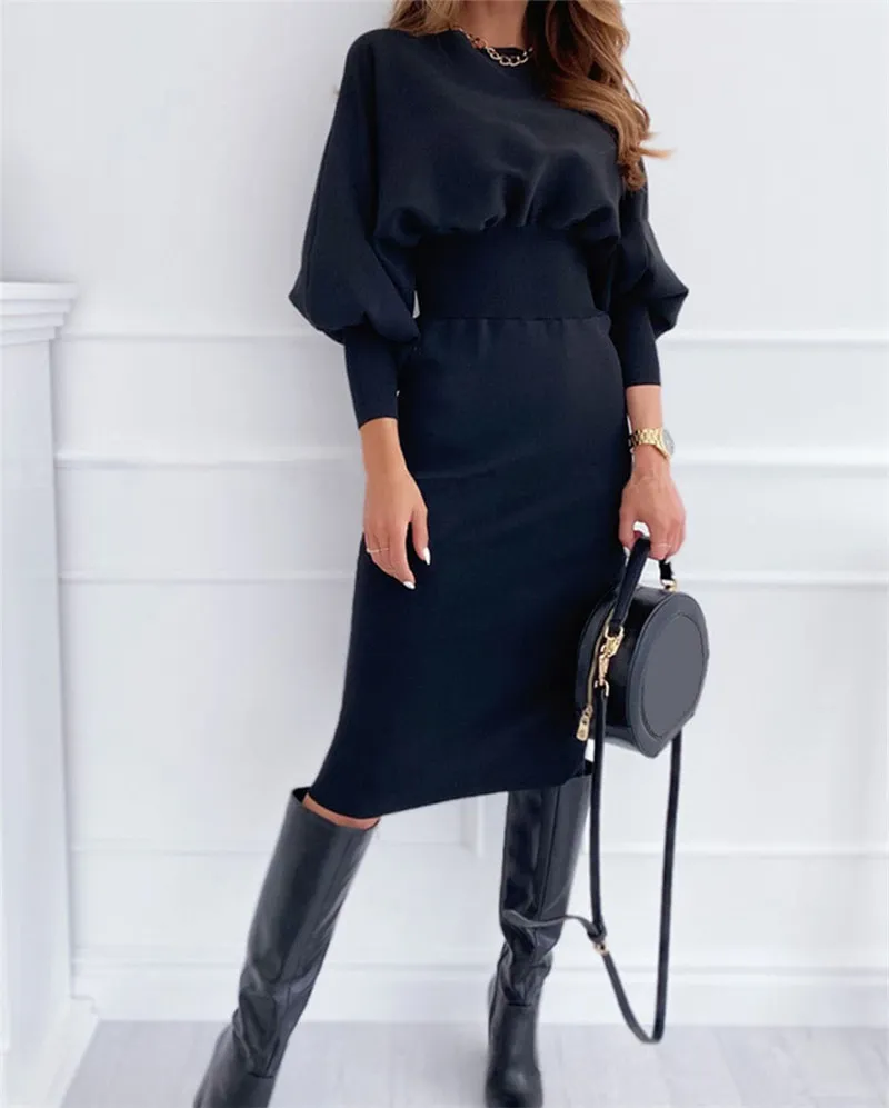 winter pencil dress 2020 Autumn Winter Elegant O-Neck Pencil Dress for Women
