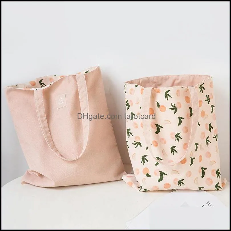 Cotton Shopper Fabric Double-sided Dual-use Hand Bag and Linen Pocket Handbag Shopping Storage Grocery