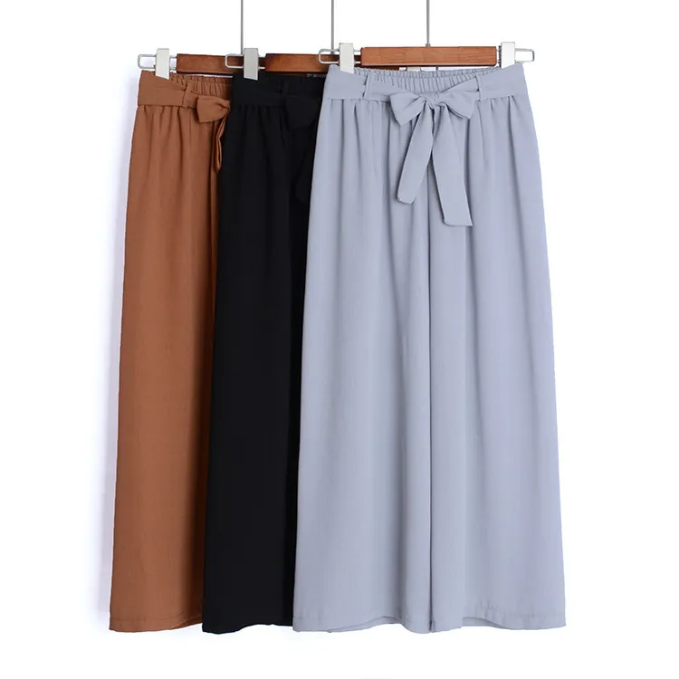 Cores altas coreanas chiffon pants de perna larga mulheres cintura elástica cintura alta cintura calça preto mulheres stretch altura cáqui calça 210319