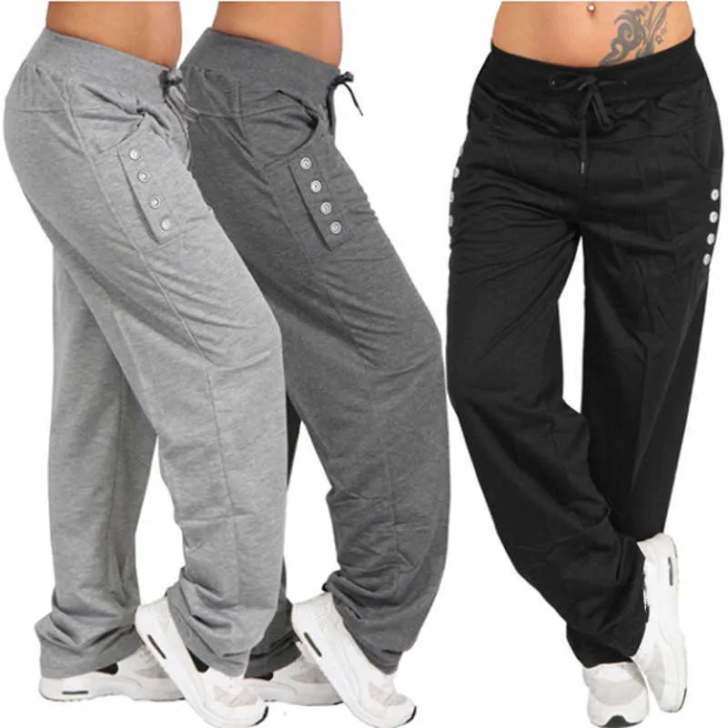 春の秋の緩いカジュアルパンツ女性黒灰色のパンタロンMujer Pantalon Femme Joggerのズボンのプラスサイズ3xl女性のズボン210707