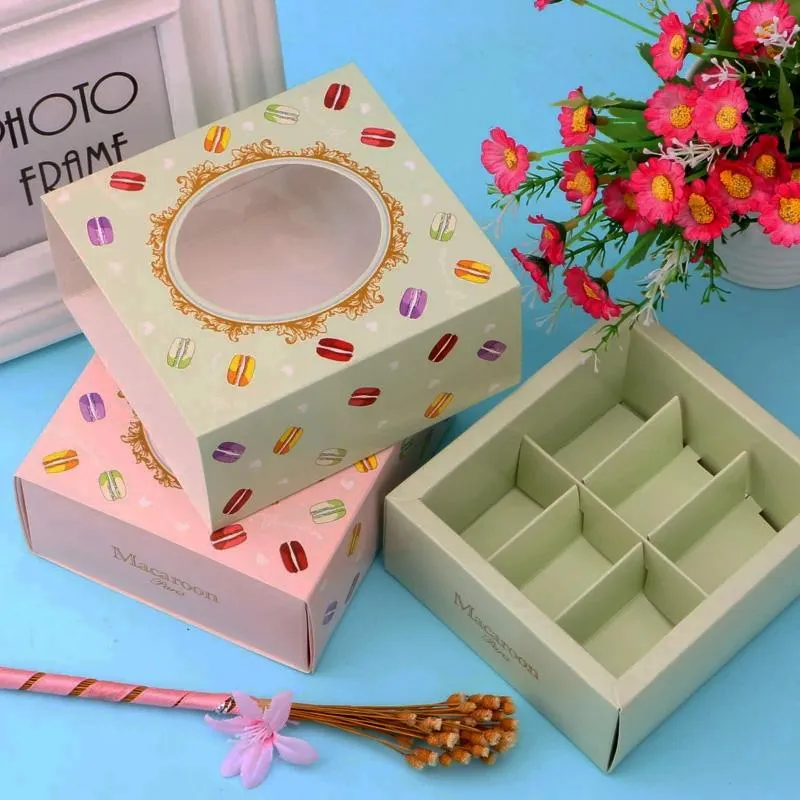 Pink/Green Macaron Box With Transparent Window Dessert Macarons Pastry Packaging Boxes Event Party Supplies Dec LX4575