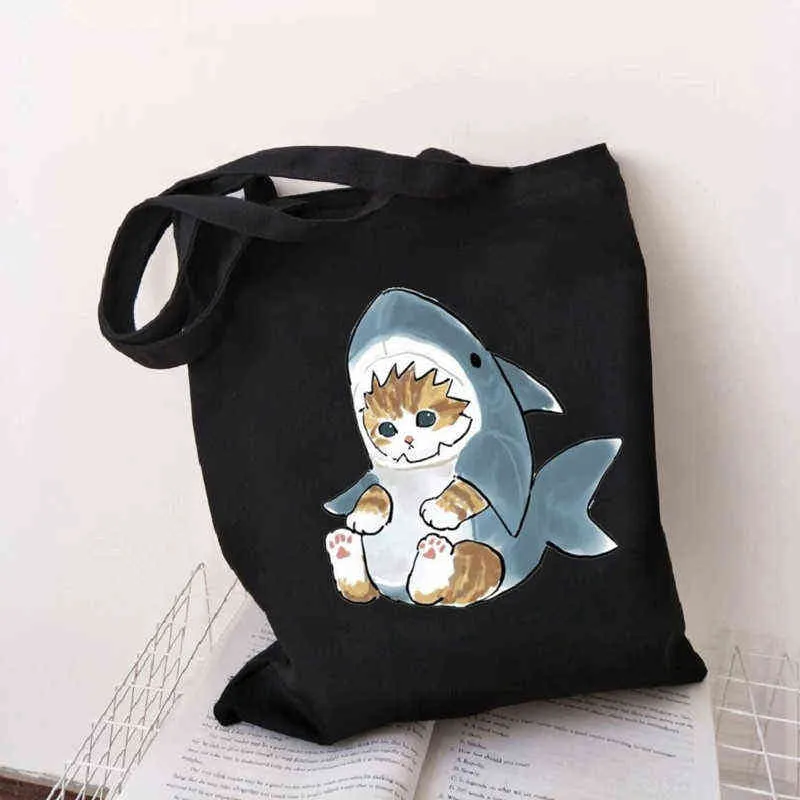 Cat Shark Shopping Bag Bolsa Compra Plegable Jute Shopper Bolso Handtas Tote Herbruikbare Net Ecobag Cabas
