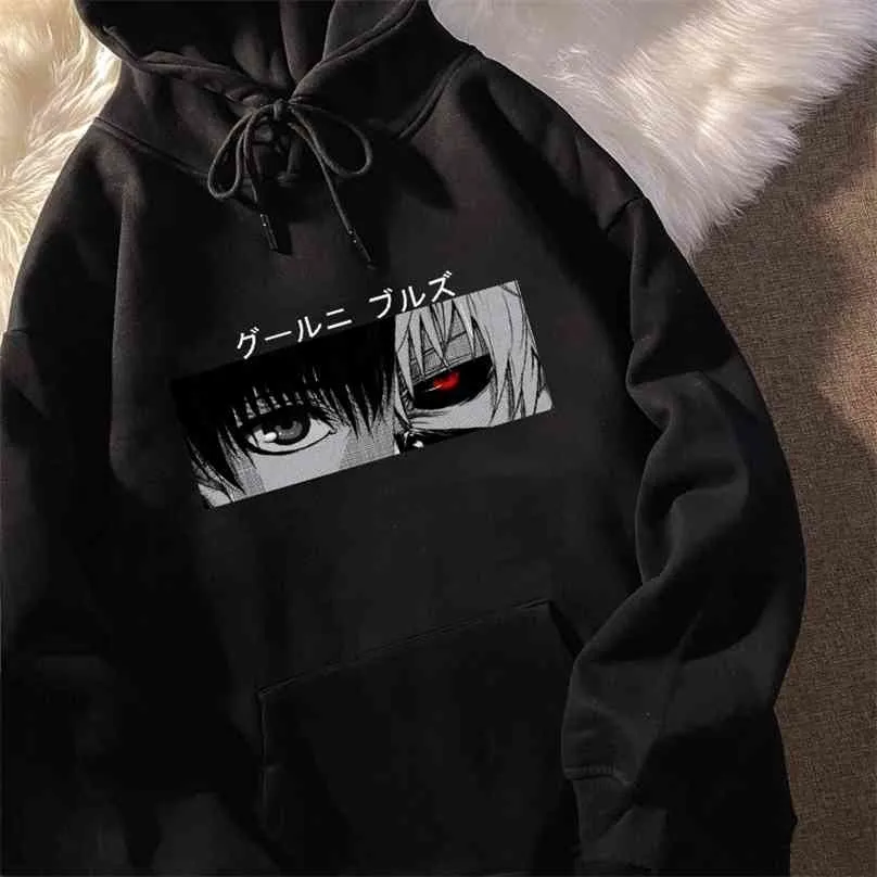 Tóquio Ghoul Kaneki Kanki Ken Olhos Japão Anime Impressão Pullovers Hoodie Loose Hip Hop Sueter Punk Streetwear Harajuku Mulheres 210803