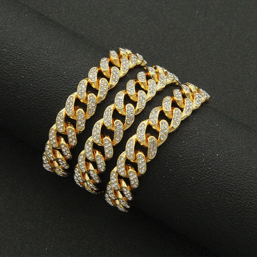 13 mm Miami Cuban Link Łańcuch Złoty Srebrny Kolor Naszyjnik dla kobiet mrożony kryształowy naszyjnik z kryształowego rhinestone Hip Hop Jewlery5438994