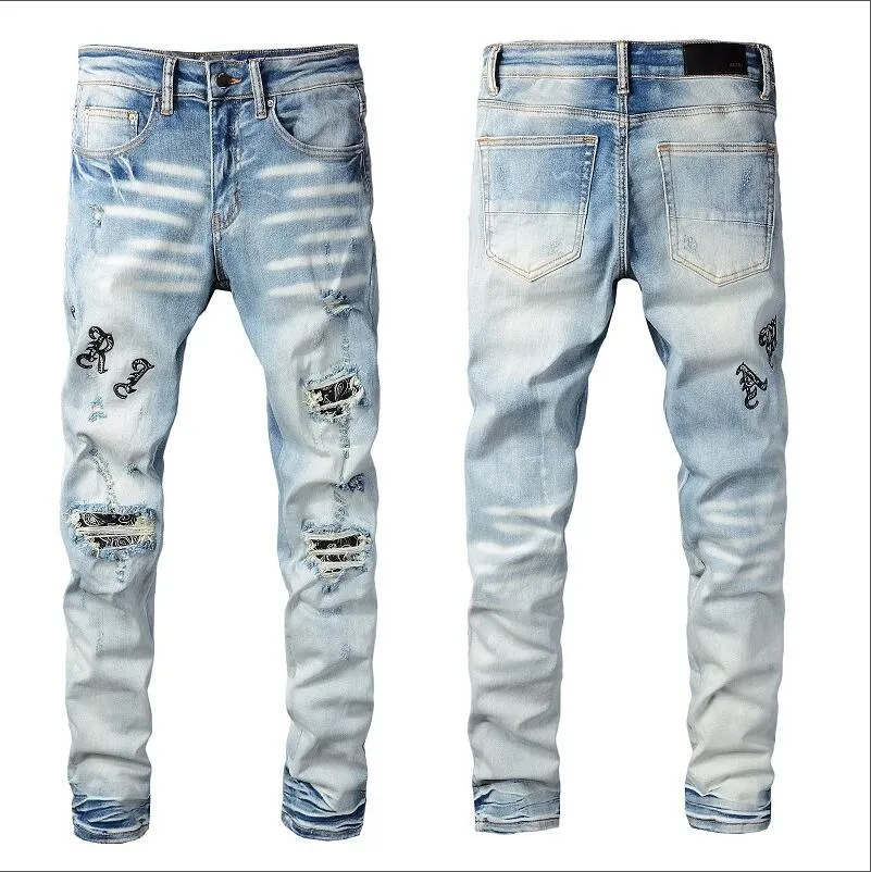 Mens Designer Jeans Ster Hoge Elastieken Verontruste Ripped Slim Fit Motorcycle Biker Denim Voor mannen Mode Zwarte Broek #027