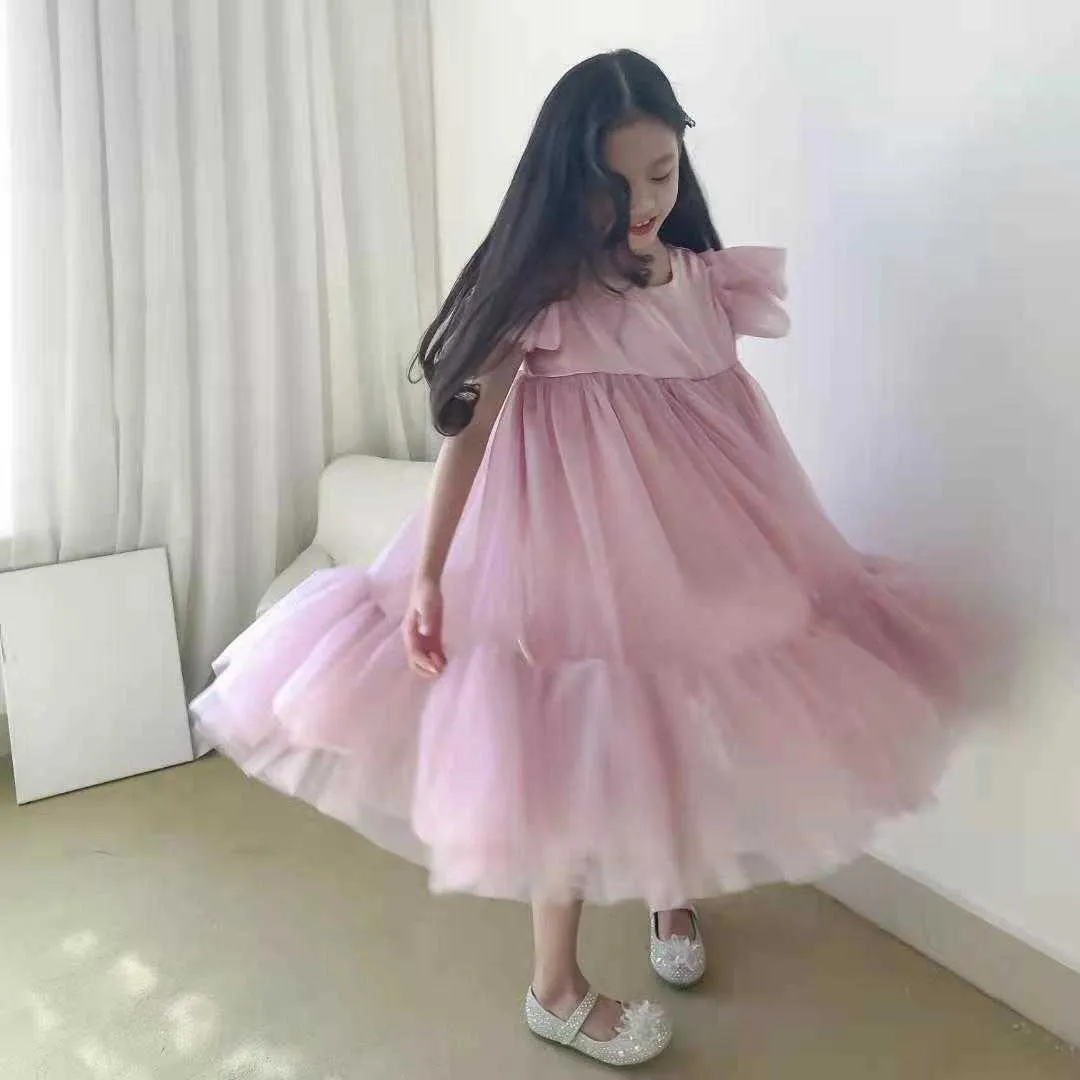 Letnie dzieci Ruffles Lolita Dress for Children Futter Rękaw Kwiat Girl Sukienki Wesela Princess Vestido 210529