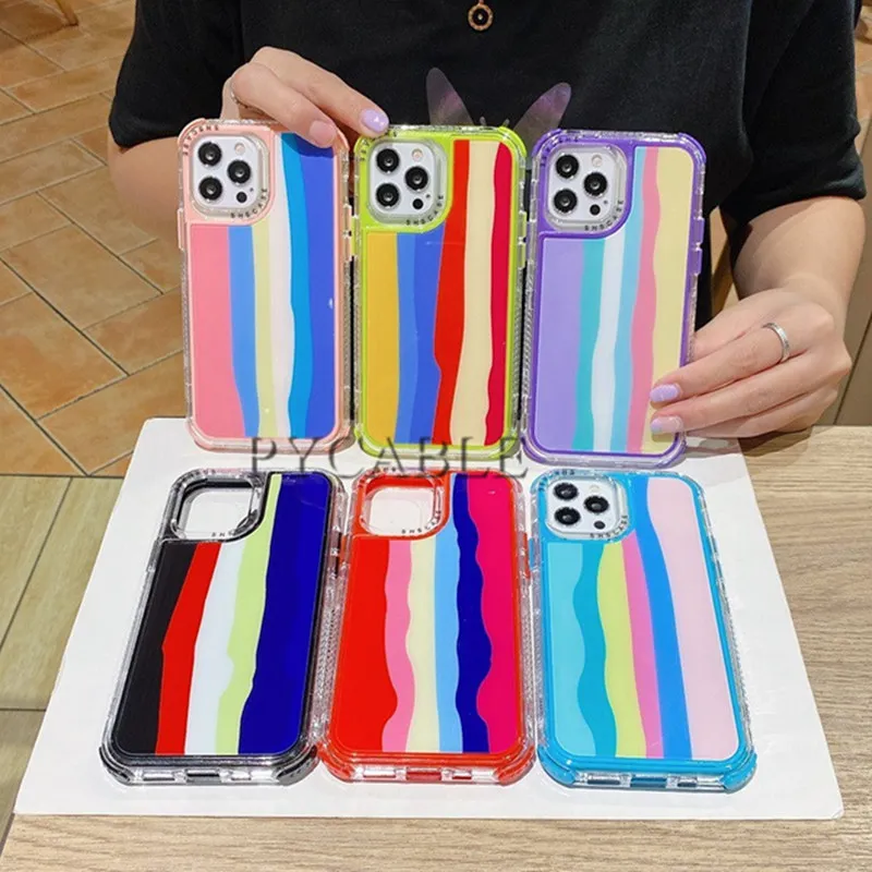For Iphone Phone Cases Cellphone Case 3 In 1 Soft Silicone Rainbow 9H Glass 12 11 Pro Xs Max X Xr Se 6 7 8 Plus 13 Armor