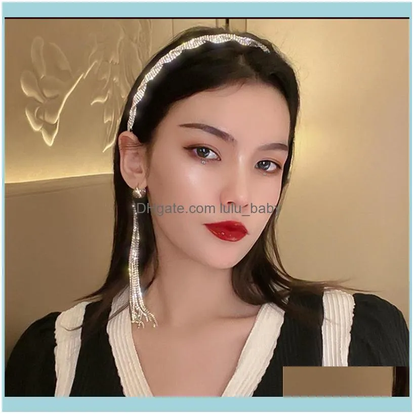 FYUAN Korea Style Long Tassel Asymmetry Rhinestone Headband for Women Black Velvet HairClip Wedding Hair Accessories Jewelry