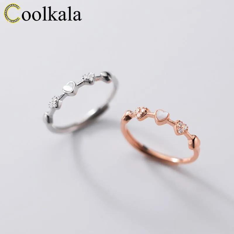 Cluster Rings Coolkala Silver Women's Simple Diamond-Errusted Love Food Ring Elegant Exquisite Armband