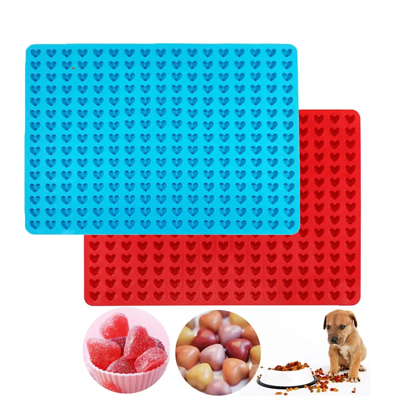 Prelibatezze per animali domestici Pan Mini Tappetino da forno in silicone a forma di cuore Stampo per biscotti Stampo per gocce di cioccolato Stampo antiaderente a 255 cavità XBJK2103