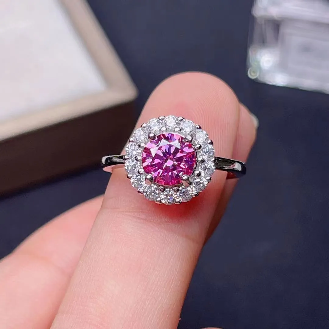 Pão de Gemstone Pink Moissanite para Mulheres Glorious Light Aniversário Noivado Presente Gema Brilhante Real 925 Prata