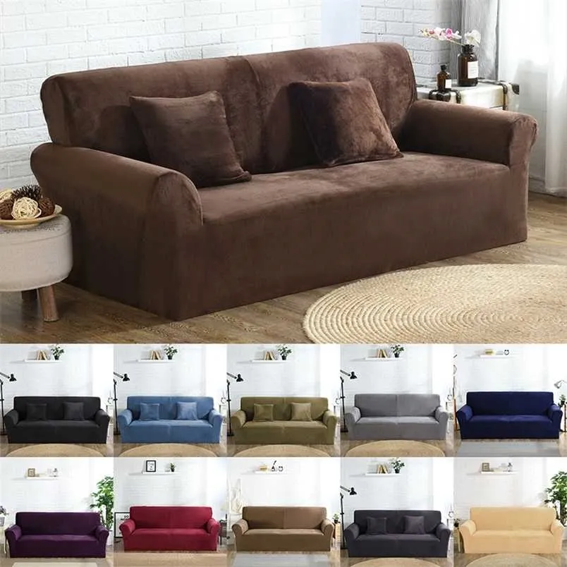 Wysokiej jakości Velvet Plush Sofa Pokrywa do salonu Segmentowa kanapa Elastyczna skrzynka Slipcover Stretch 1/2/4/4 Seater 211207