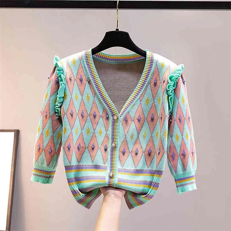 Summer Vintage Jumper Knitted Cardigan Women Korean Casual V Neck Sweater Top Femme Elegant Outwear Knitwear Pull 210514